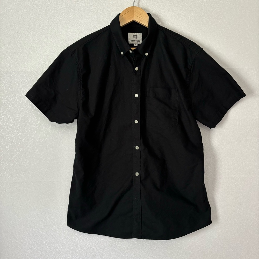 Mocotono 100% Cotton Black Short Sleeve Button Down Shirt Men's Medium